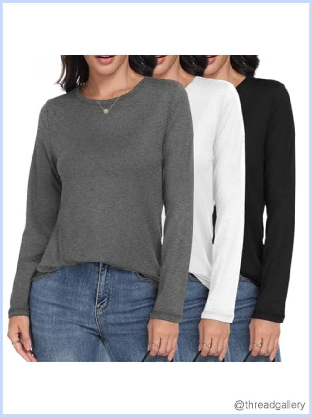 3 Pack Long Sleeve T-Shirts Loose Fit Crew Neck Casual Tees